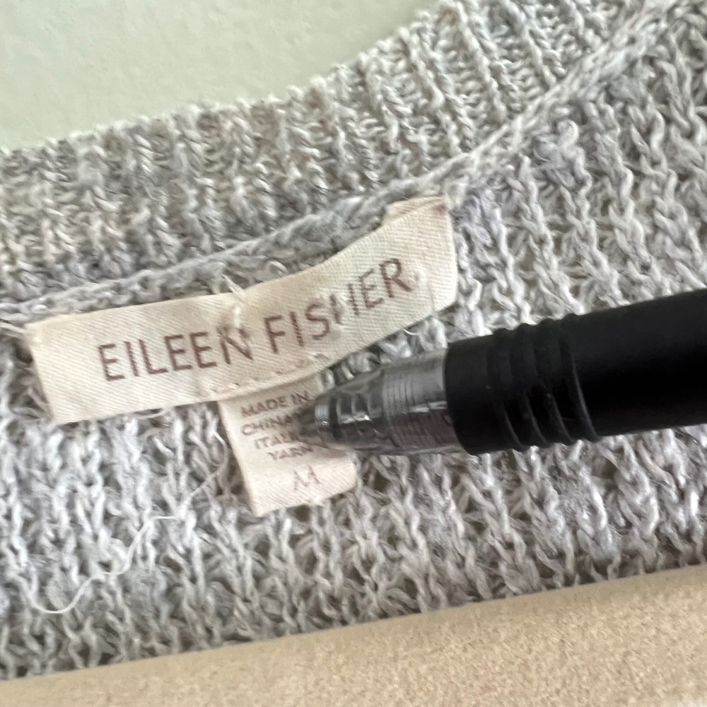Eileen Fisher Tunic Sweater Womens M Linen Blend V-Neck Short Sleeve Gray Boho - Picture 3 of 13